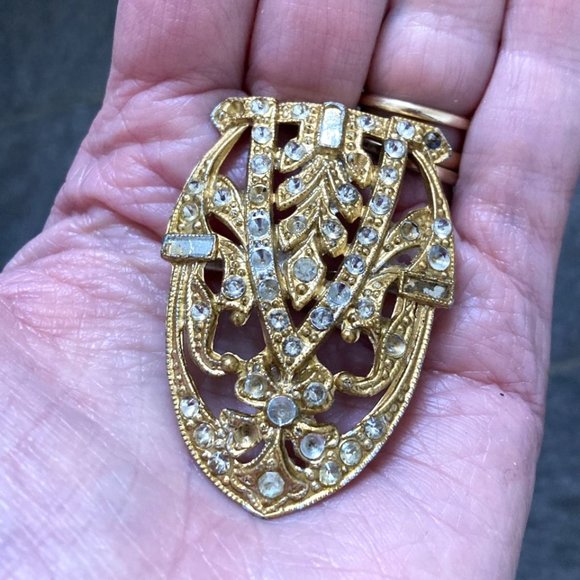 Ritzy rhinestone 30s belt buckle signed WMCA + Scarf clip! - Picture 3 of 7